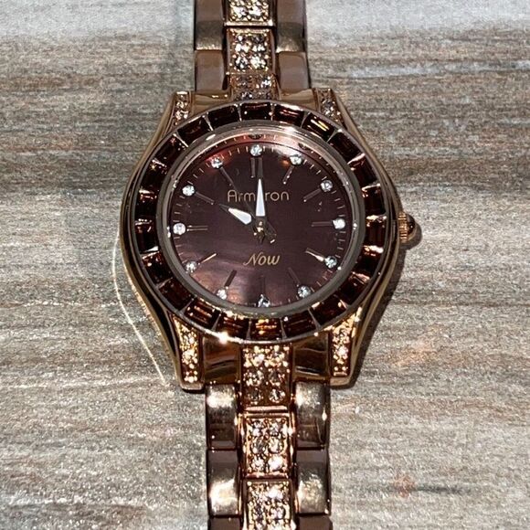 Armitron Ladies Rose Tone Gold Crystal Chocolate Accented 75/5053RG  Watch - Picture 1 of 8